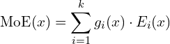 \[\text{MoE}(x) = \sum_{i=1}^k g_i(x) \cdot E_i(x)\]