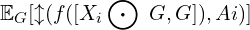 \[\mathbb{E}_G[ \mathcal {l}(fφ([X_i \bigodot\ G,G]),Ai)]\]