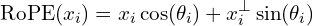 \[\text{RoPE}(x_i) = x_i \cos(\theta_i) + x_i^\perp \sin(\theta_i)\]